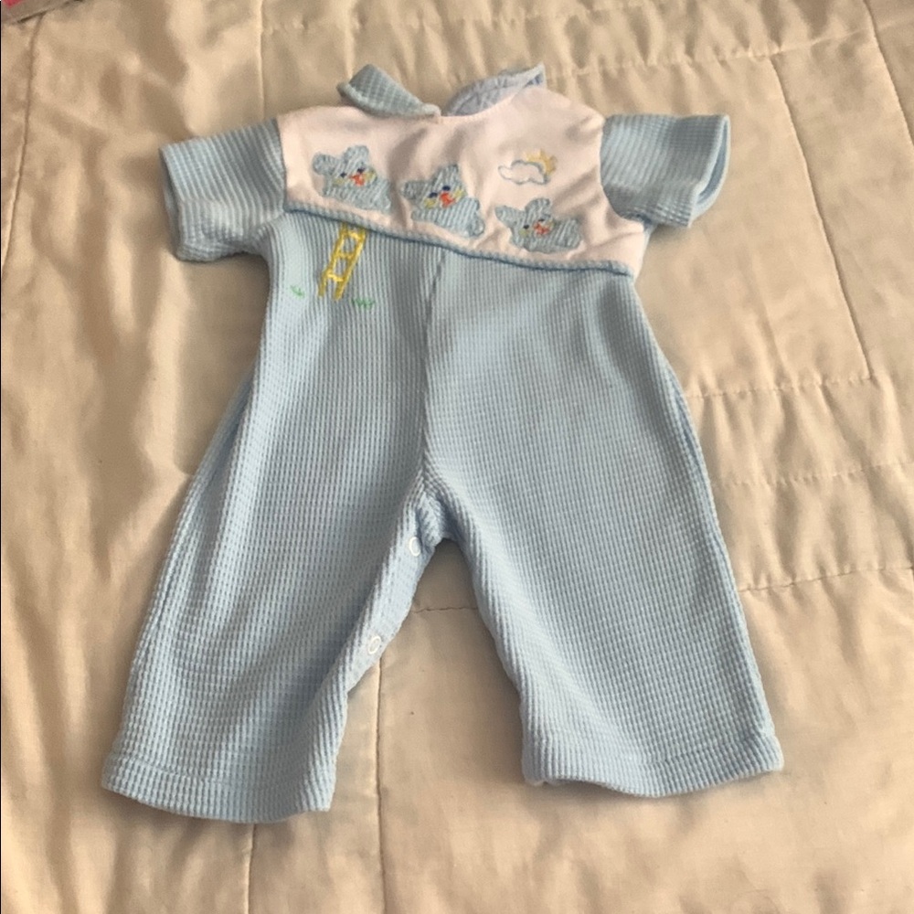 Vintage Blue Elephant Embroidered Kids One Piece